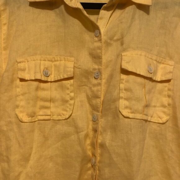 Charter Club women’s yellow linen shirt size 12P - Picture 4 of 7